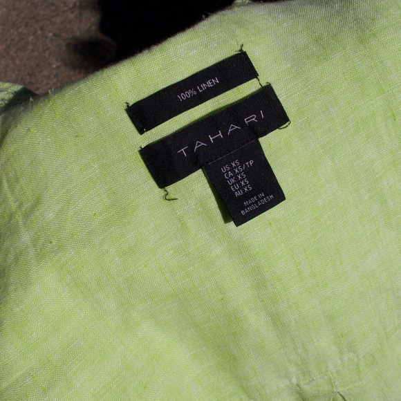 Tahari 100% Linen Lime Green Button Down Short Sleeve Blouse Size XS - Picture 16 of 16